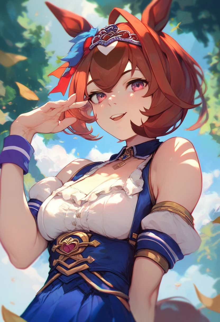 (masterpiece, best quality, 4k, 1girlsolo, 1MILF, mmplatz, smile, red cheeks, plain background:1.2)