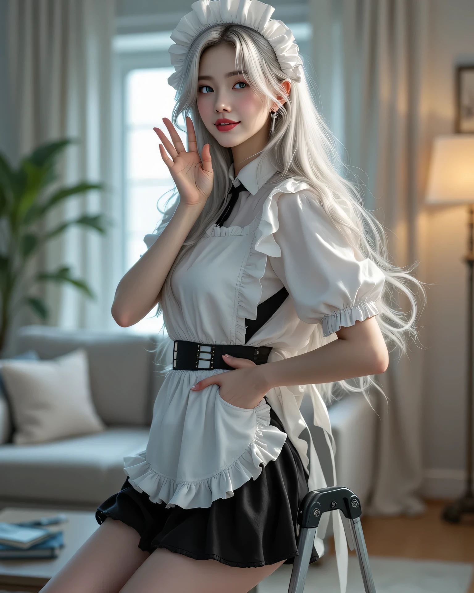 ((Masterpiece)), (highest quality))), (Character design sheet, national costume, same character, front, side, back), illustration, 1 girl, full body, silver hair, eye hair, beautiful eyes, princess cut, environmental change scene, short skirt, shyness, woman, girl, standing, goth , V-tuber, chartaan betarola, (simple background, white background: 1.3) ( Masterpiece:1.2), (Best Quality:1.3)