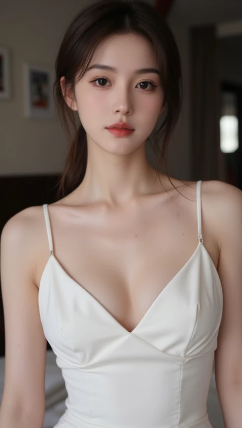 1 girl, very cute, wonderful face and eyes, (Highly detailed beautiful face), (Ultra realistic), (highly detailed eyes, highly detailed hair, highly detailed face, Highly detailed plump lips), naked, (off shoulder), chest, Upper body, looking for a smile, (highest quality:1.4), Raw photo, (realistic, photo-realistic:1.37), professional photography, cinematic light,
