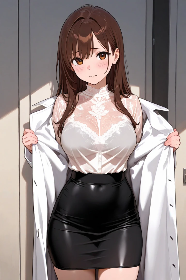 beautiful mature woman、doctor、meaty、female doctor、shirt、put your breasts on the desk
