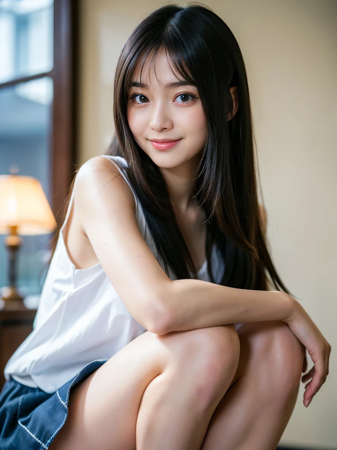 hot pants、Seductive smile、Supermodel、Perfect build、Muchimuchi、Three girls are looking at the viewer、 3 girls、、beautiful feet、smile、black female knight、short ruffle skirt、