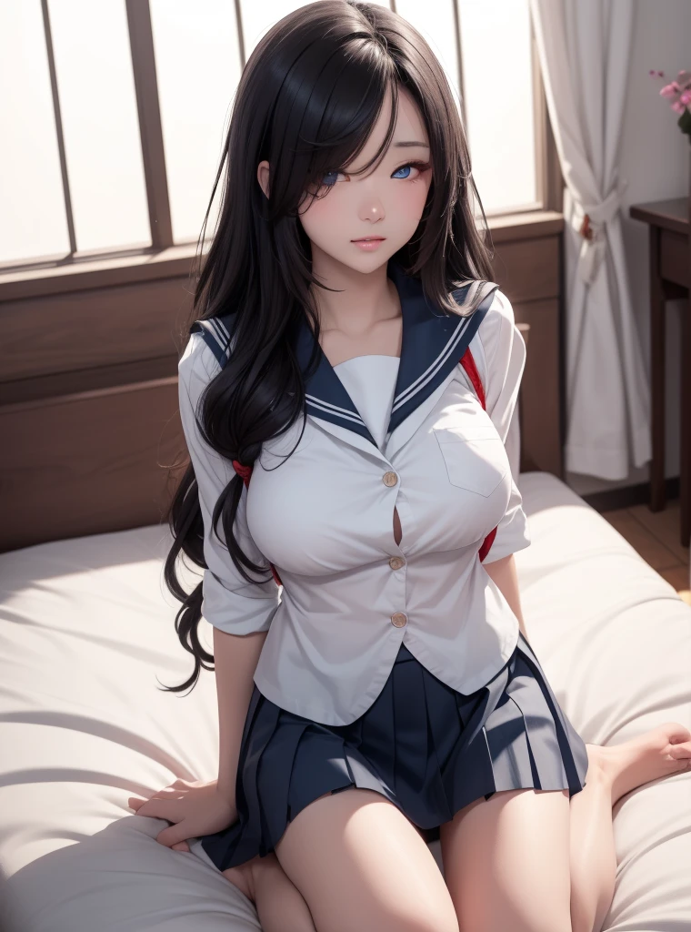 (((orgasm, seductive smile))), (((24yo, gyaru))), masterpiece, (((wearing tight sexy summer school uniform)), (allfours), ((large breasts)), ((large hip)), (nsfw, vulgality), (shiny skin), (((skindentation))), photorealistic, realistic, solo, photorealistic, best quality, ultra high res, YuraS, bed, parted lips, beautiful, masterpiece, best quality, extremely detailed face, perfect lighting, ultra high res, ultra detailed
