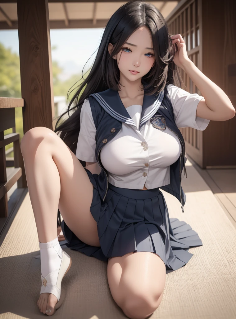 NSFW, 4K, 8K, 16 K, masutepiece, Best Quality, 超A high resolution, high-definition RAW color photography, professional photograpy, (photographrealistic:1.5), depth of fields, Lens Glow, Nikon D850, 45.75 megapixels,Best ISO setting 25600 on DSLR, Small opening size, (Full body:1.3), (From below:1.4), (Looking at Viewer:1.2), (16 year old asian girl:1.4), (sitting in a bench:1.4), Young Pretty Idol, super model, Japanese Idol, (Cute Schoolgirl:1.5), (high detailed cute face:1.6), (High detailed eyes:1.5), (large eyes with double eyelids:1.7), (Cute eyes:1.5), (Smile:1.7), (Black hair), (School uniform:1.7), (Huge breasts:1.5), (Erect :1.2), (pantyshot:1.2), (White panty:1.2), highly detailed back ground, (The wind is blowing strongly:1.2), enchanting atmosphere, (Sunlit atmosphere:1.1), (Natural lighting:1.2)