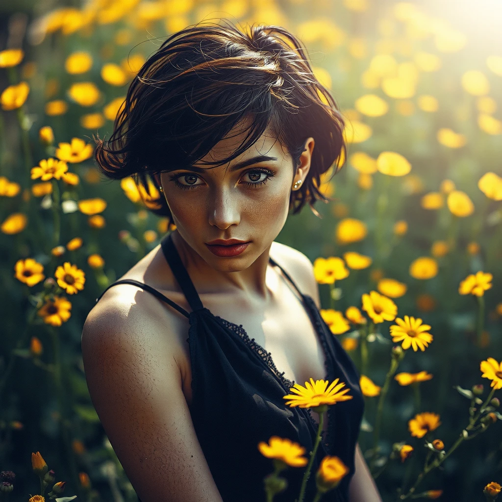 Naked female character with short black hair