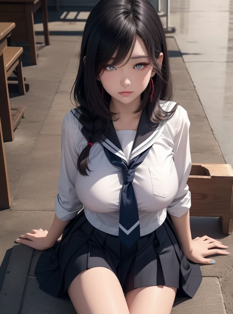 JK school uniform,Wet temptation,Transparent short sleeves,Arms spread wide,realisticlying,photorealestic,ff Tifa,Big breast dew point,Sexy loli