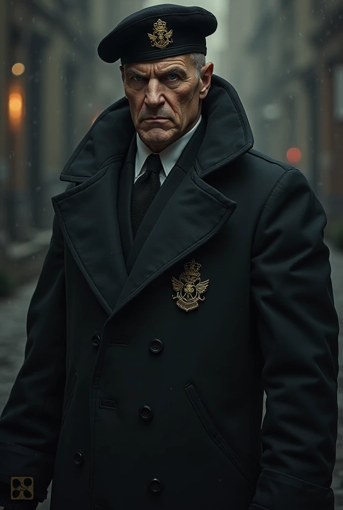 The conductor, a ghostly figure in a tattered uniform, standing at the front of the train, his eyes hollow and dark