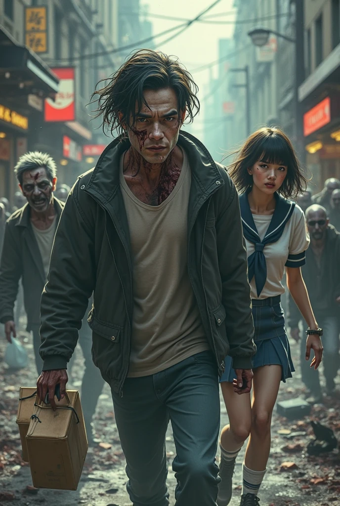 Zombie swarms, on city streets, with lots of leaves, walking dead, zombie swarms