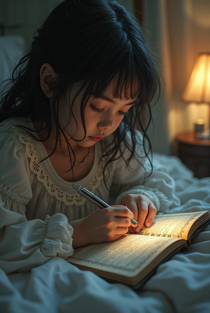 Girl in her room studying LO-FI style | warm lighting, colores suaves, ambiente relajado