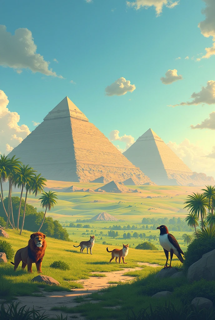 Put pyramids and green grass and olympic animals - SeaArt AI