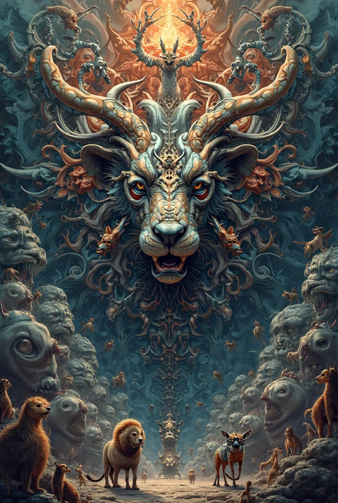 fractal poster with lots of animals that take power and imprison the world's leaders