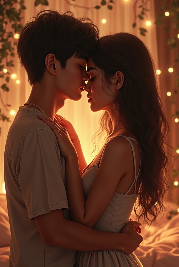 A girl and a boy kissing with tongue