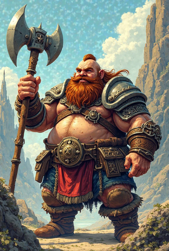dwarf, Armor plates grown on joints, Mole face, Anime Style 