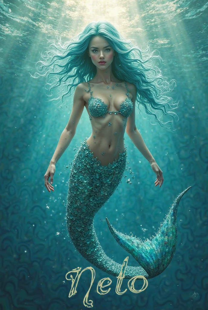 Mermaid artist that is painting underwater. Majestic