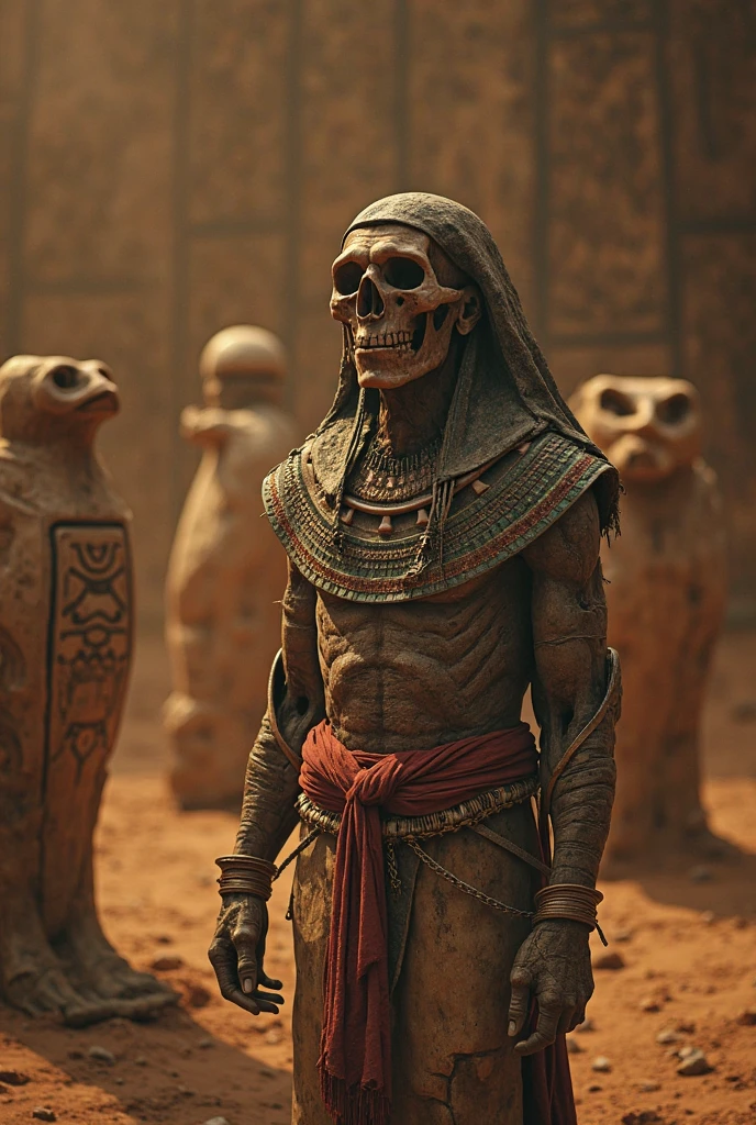 Aztec king with skull mask and short hair