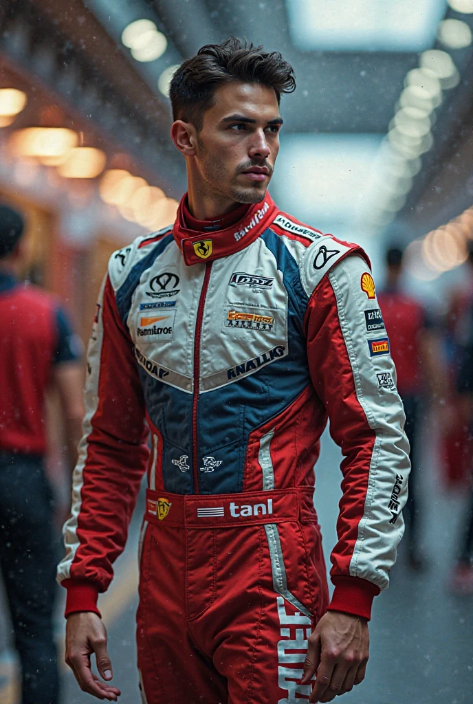 racing firesuit, formula one, <lora:CFDawson:0.8> cfdawson