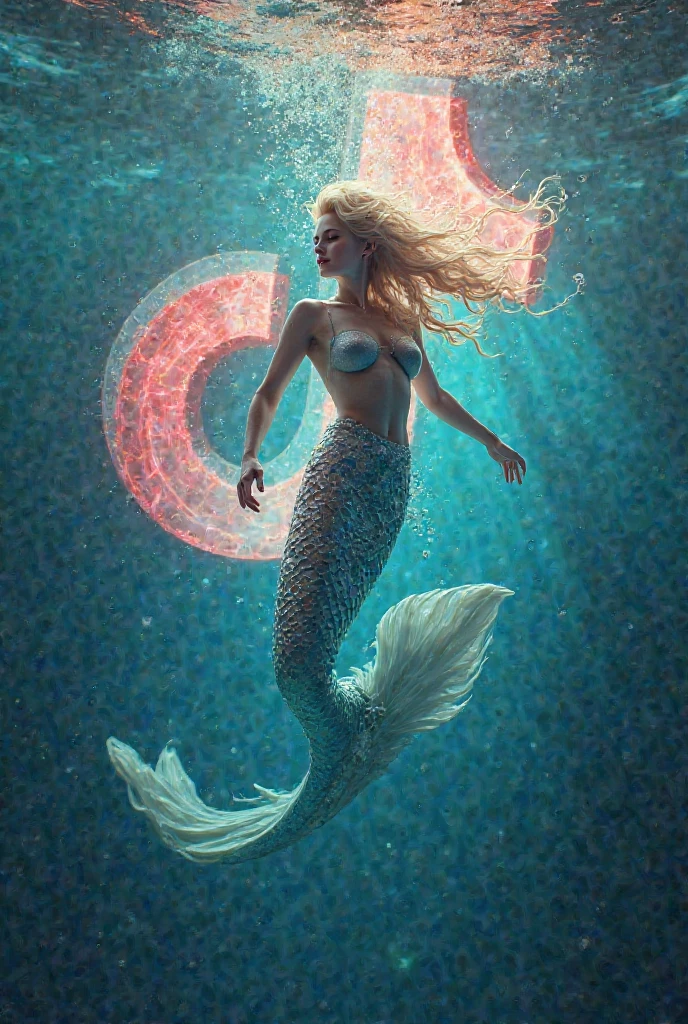 Mermaid listening music with headphone in space
