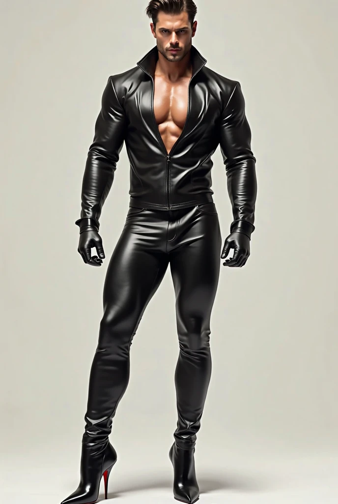 full body picture, trans feminine anthro arctic fox, bulge, clothed, tall, long black hair, green eyes
