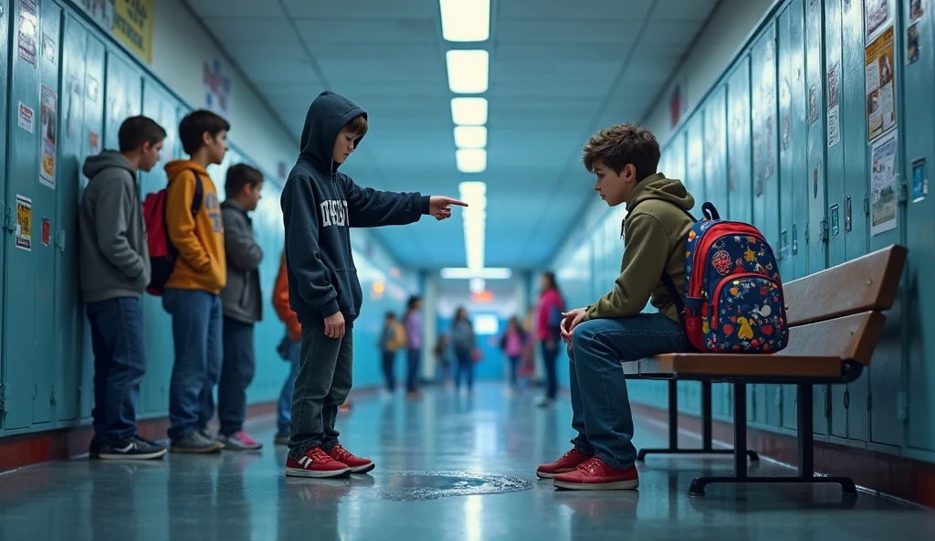 (in a school bus) (front view) (a middle school boy try to snatch a book) (from the other middle school boy)