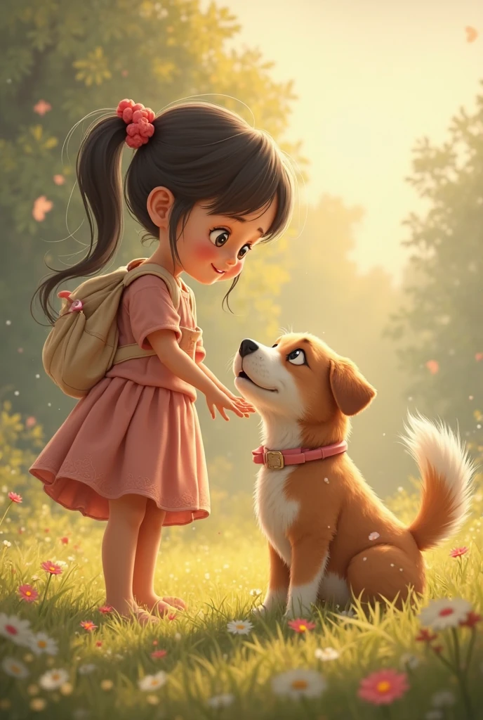 Girl in blazer skirt and sneakers sitting on the head of a dog. 