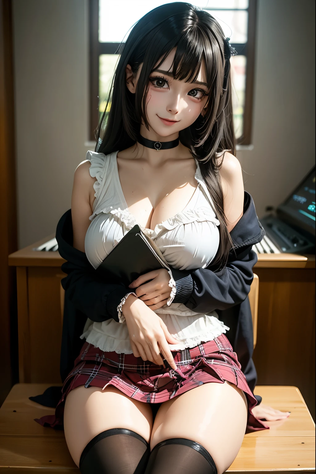 High School Girl Blazer、 uniform、Red checked knee-length skirt、(((Big, round eyes))),((())),Long skirt、JK Style、Jacket、smile、(((Nipple details))),(((Upper body naked))),(((Cute boobs))),Knee-high socks、Thigh-high socks、pantyhose、Great beauty、So cute、Malaise、Rare beauty、Black dark eyeshadow、sad、Good skin radiance、Straightening iron for long hair、Dark Gothic Makeup、、The beauty of fragrance、Stained Glass Background、masterpiece、Highest quality、See 5 books、Sweat glistening on my chest、Sweat glistening on the face、Small breasts、Blonde、Age: 22、Slightly slim、Mysterious look、、Golden Hair、mysterious gothic church、enchanting castle、Sweating profusely all over the body、Lots of sweat on thighs and light、Shiny thighs、There is a lot of sweat glistening on my thighs、Copious sweat glistens on the thighs、Sweating profusely、Gal、Small breasts、The Face of Japan、Captivating look、Thin thighs、I'm playing the guitar、I have a guitar、Sing a song enthusiastically、I'm playing the guitar in a band、I'm playing the guitar chords、Background of the live music venue、Sing a song、Open your mouth、Live house scenery、Mike stand、Glamorous live stage、Dynamic Angle、Platform boots、(((Are standing)))、smile