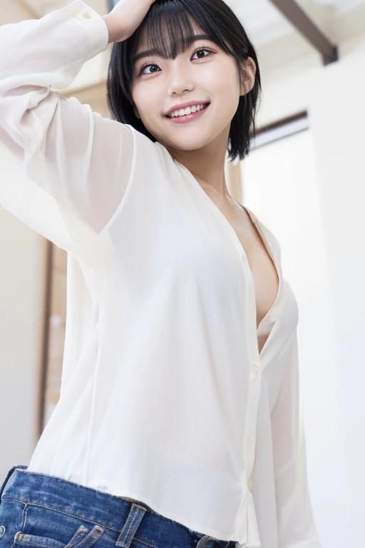 neat college girl、petite person、(Long white silk camisole、white panties)、Outside the field、(Slimed、small tit、flat boobs、small boobs)、Photorealsitic、detaileds, Skin texture, ultra-detailliert、Delicate and sexy collarbone、a smile、Super detailed face、detailed lips、A detailed eye、二重まぶた、10years old girl、((Nipple bumps、Nipples are see-through、White wet sheer camisole))