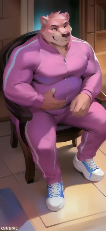 full body, a young chubby fat white european guy with short clean shaved undercut haircut, wearing metallic-blue shiny rubber shirt, white Nike lycra shorts, long white high soccer socks, white Nike vapormax sneakers, white Nike cap, silver chunky chains, bracelets, rings, seated on the ground, arrogantly looking at us, in a sparsely furnished and dirty room 