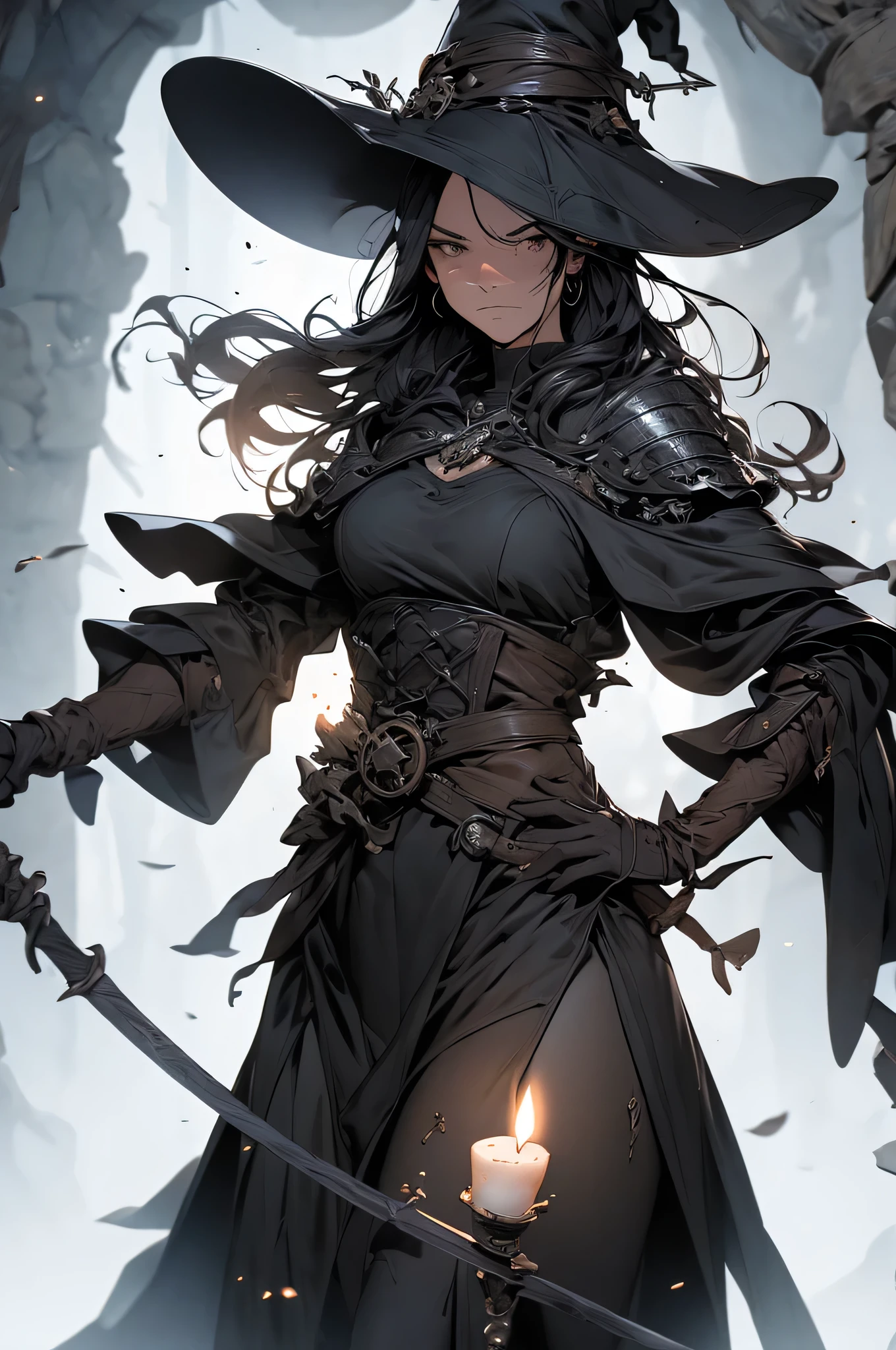 (best quality,4k,8k,highres,masterpiece:1.2),ultra-detailed,witch,old book,huge book,candlelight,spell book,spell casting,ancient,crackling fire,black robe,magical atmosphere,dark and mysterious,detailed face expression,pentagram,smoky room,dusty,cobwebs,dark magic,haunting,moonlight streaming through the window,spider crawling on the book,ominous shadows,mystical energy,enchanted symbols,flickering candlelight,aged pages,gothic,witch's hat,witch's broom,vibrant colors,gloomy,dimly lit room,spellbound,whispering incantations,ethereal,elixir brewing,magic potion,otherworldly,haunted mansion,aged props,arcane knowledge