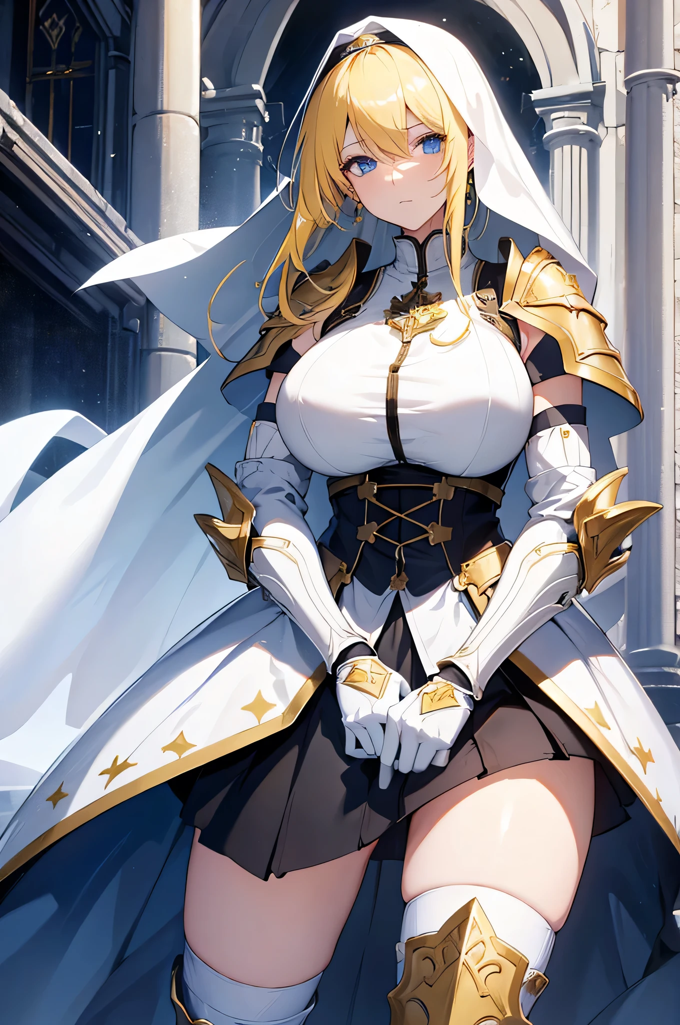 knight、woman、White、Blonde、Cat ear、Large sword、knight、Big eyes、Double、Soft、Adult woman、Sword in hand、Background Blur、whole body、Ready your sword、Big Breasts、Sword 1 is a book、Warrior、