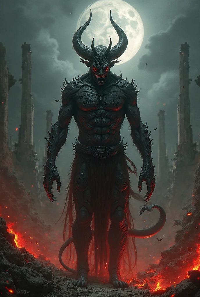 Handsome, muscular, bare-chested demon with a large, hard penis, delicate and beautiful.