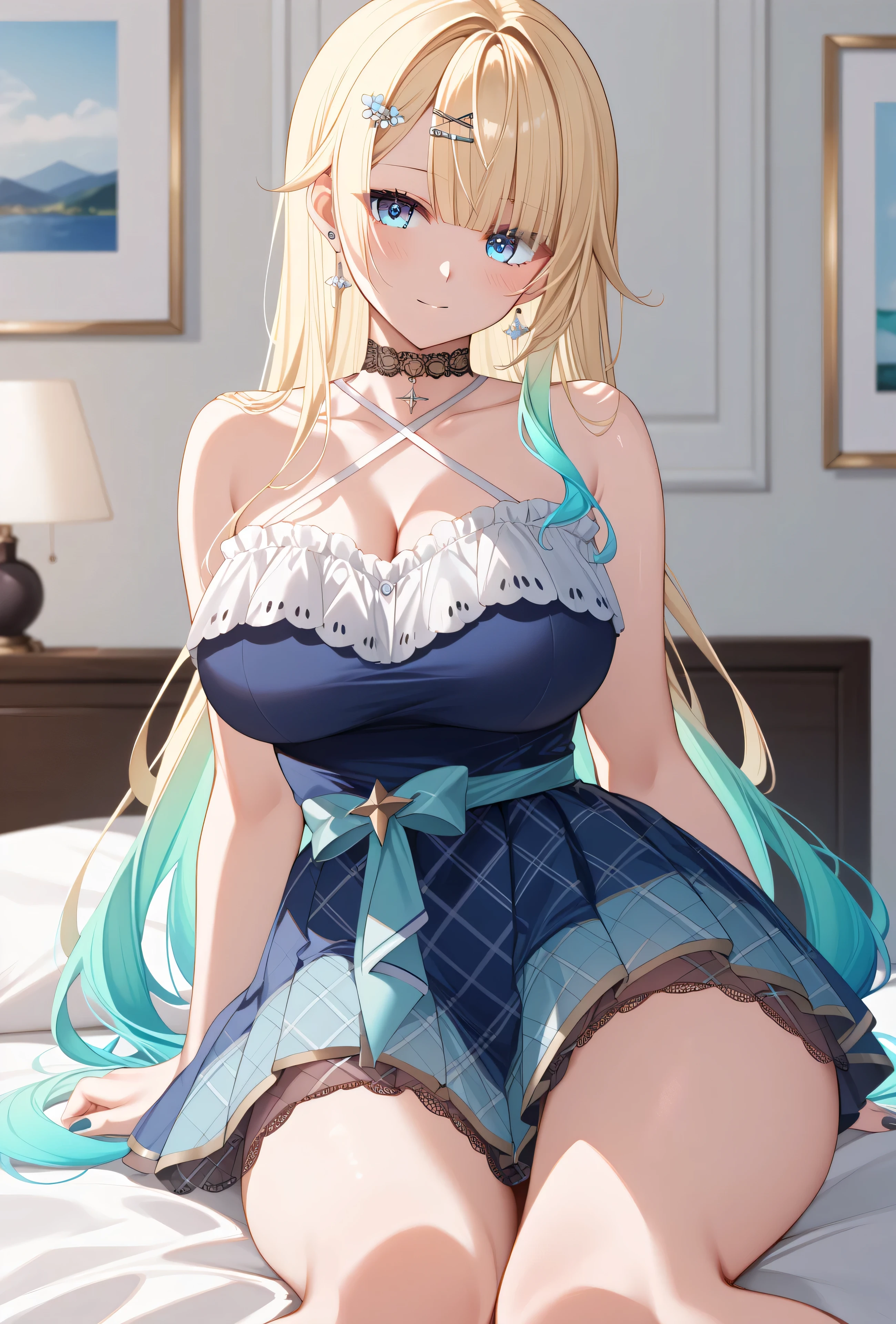masterpiece, best quality, full body, barefoot, solo, female, big breast, ultra high res, photo, 4k, (photorealistic), absurdres, ((Reclined on pillow on bed))(( Alice, from disney alice in wonderland animated movie serieeautiful face)) ((long straight blonde hair)) ((very huge breasts)) (perfect slim body) ((wears blue tiny string transparent lingerie, garterbelt)) ((choker, head band)) ((posing on giant bedroom)) (high definition, dynamic lights and shadows) ((masterpiece)) (8k) (perfect face) (best quality) (perfect hands)