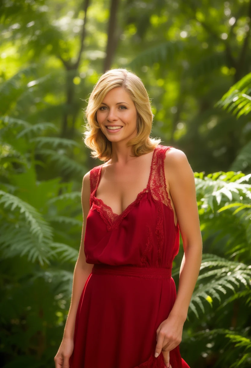 --Nymph --graceful --fluttering, "Michelle Pfeiffer com vestido Vinho longo" --olhos brilhantes --pele radiante --cabelos dourados --sorriso encantador --banho de luar suave, --Scenery --magical --enchanted forest --soft moonlight --lake, --Aura --serene --ancestral mystery --ethereal beauty,