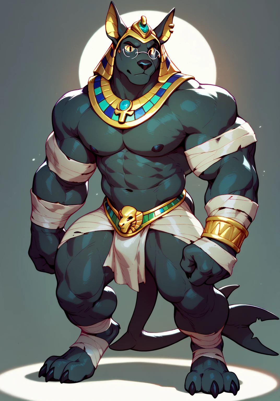  Anubis, sexy, big muscles, semi naked body, Toned body, muscular, wide body,big body,exaggerated penis,black penis, penis gold ornaments, venous penis, gigantic huge penis, quite wide penis, golden precum ,quite thick penis, incredibly long penis, giant penis tip,giant huge balls, expression mischievous smile, furry, egyptian stage, very heavy penis, giant exaggerated bulging penis, small loincloth, lots of gold decorations , smoke ,colossal penis gigantic mind exaggerated