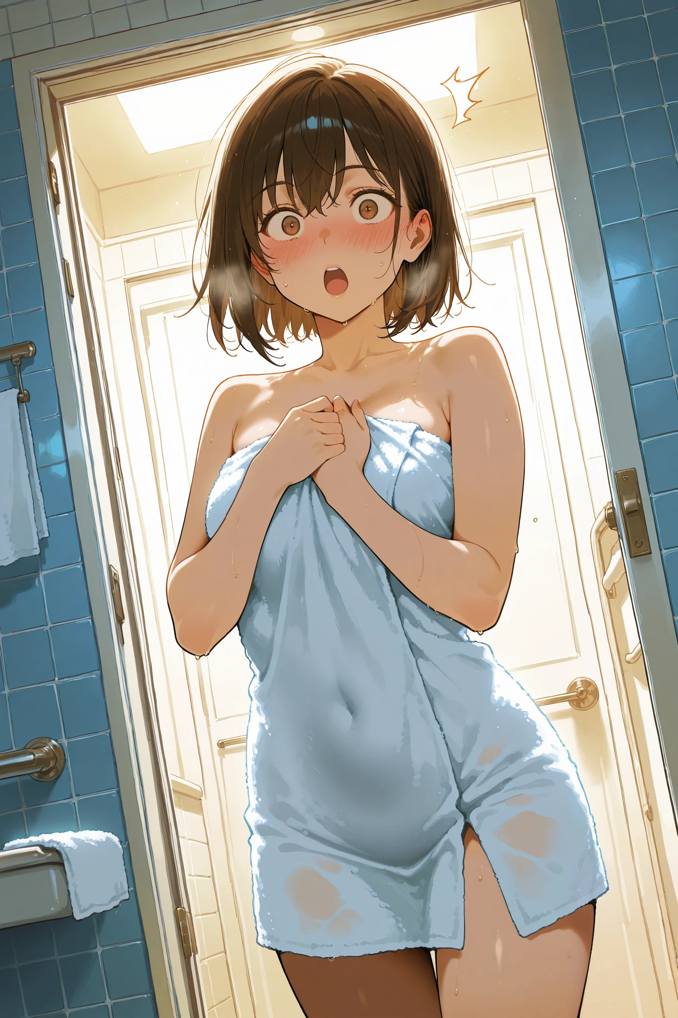 ((Highest quality)), ((masterpiece)), (detailed),Perfect Face,Strong light from the front,With front light,Naked  sisters showering naked in the school shower room,