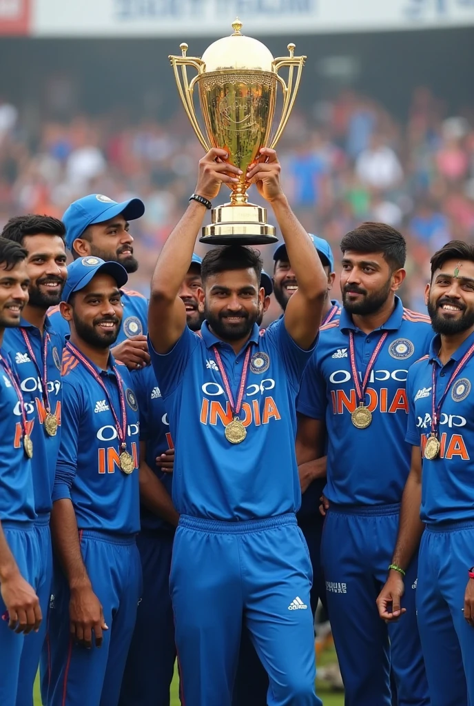 Virat kohli , dhoni and Rohit together lifting the T20 worldcup 2024 trophy