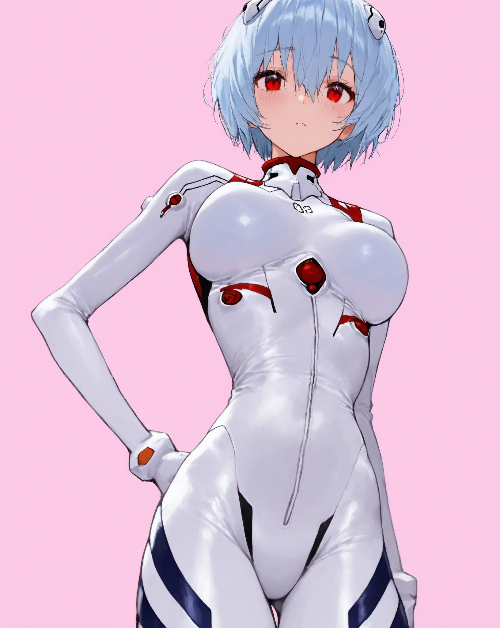 optimal，master piece，High resolution，best quality，hyper hd，super detail，award-winning，16K，solo，（Upper body），correct anatomy，Beautiful Cyberpunk Girl，cowboy shot、cute face，，blonde、bob cut、Red ribbon hair ornament、hair line，（（scarlet eyes）），long eyelashes，dangling corner of the eye，white skin，Shoot from the front, ((white body suit:1.5)), rocket , （Because I&#39;m slender），