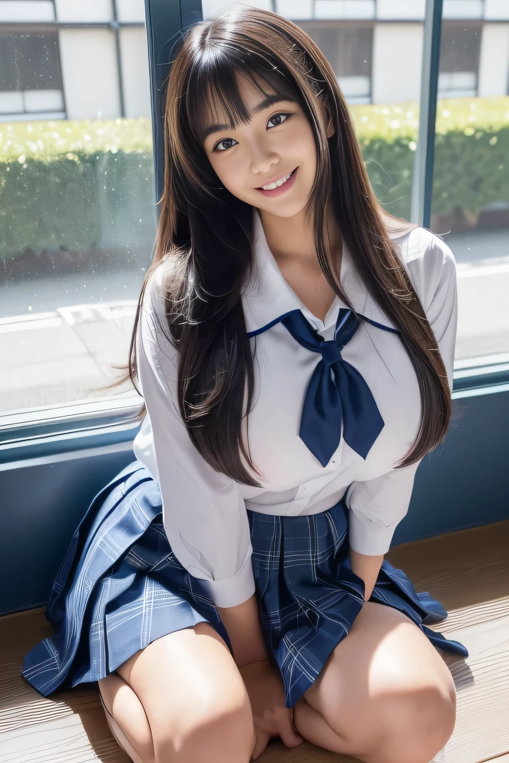 (8k, RAW Photos, Highest quality, masterpiece: 1.2), (Realistic, photoRealistic: 1.4), ((Photograph the whole body)), Chinese women、Chinese Idol、30 years old、((City of night))、(((Schoolgirl uniform)))、((mini skirt))、Bright purple hair、Wavy hairstyle、A beautiful woman with an oriental vibe、((Sharp Eye:1.3))、((Narrow eyes))、((Slanted eyes))、((The corners of the eyes are raised:1.3))、double eyelid、((Happy smile))、(Plump body)、((Chubby))、Wet Skin、(Thick thighs)、((Large, swollen breasts))、((Big Butt)),((Open legs))