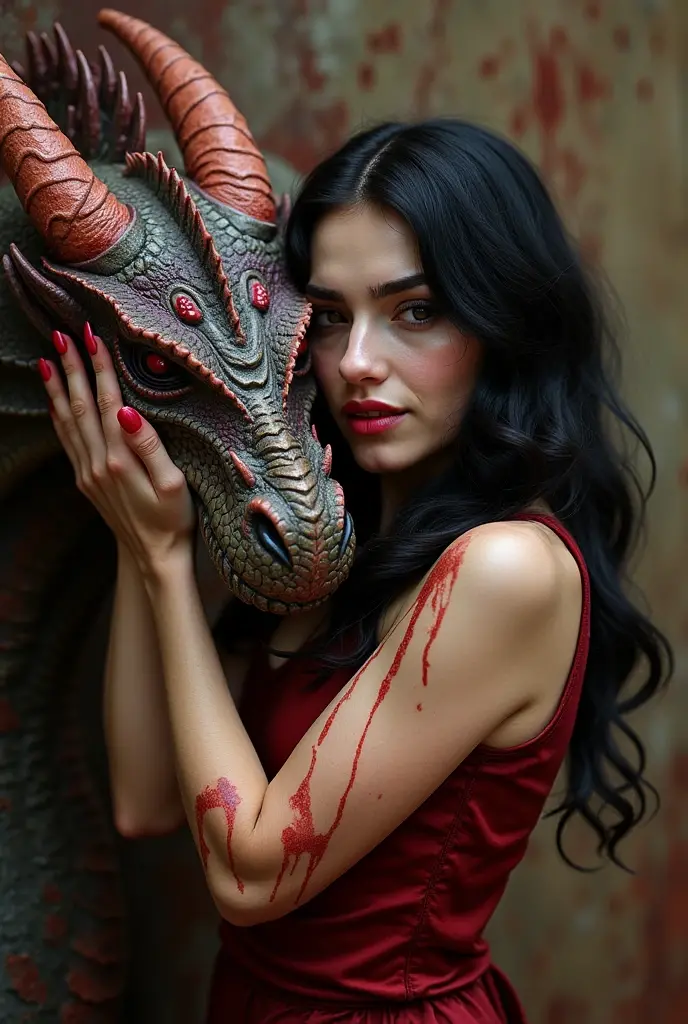 melanie martinez hugging dragon covered in blood