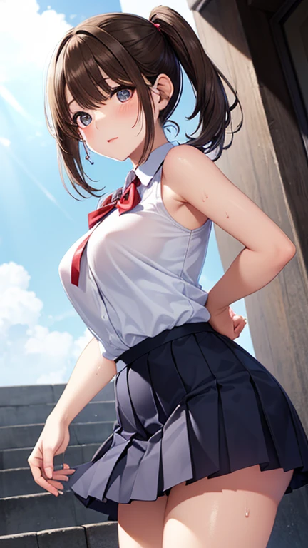((table top, highest quality, High resolution, nffsw, perfect pixel, 4k, nffsw, nffsw))),
1 girl, single, alone, beautiful woman、I could see the whole body、 ((short hair, brown hair)), ((brown eyes, beautiful eyelashes, realistic eyes)), ((detailed face, blush:1.2)), ((smooth texture:0.75, realistic texture:0.65, realistic:1.1, Anime CG style)),
medium breasts, dynamic angle, perfect body, ((short sleeve sailor suit、micro skirt))、station stairs、the wind is strong、Very embarrassing panic smile、looked back、I can see her ass sticking out in front of me....、Looking up from the bottom of the stairs、 (The wind lifted my skirt、touch the skirt with both hands、、I can see all your butts、white floral panties)、