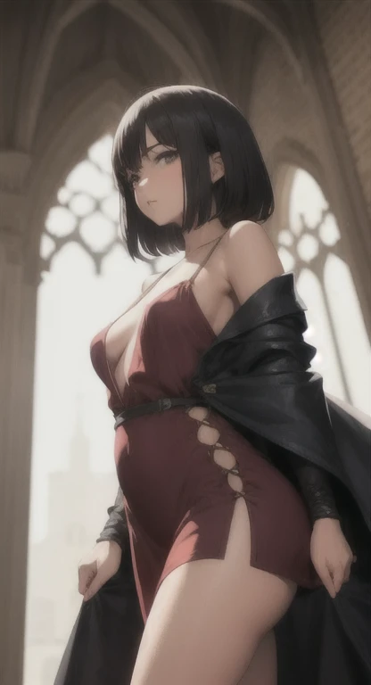 Nude woman with armor, busty , culona , kneeling , tongue out , lacsive expression
