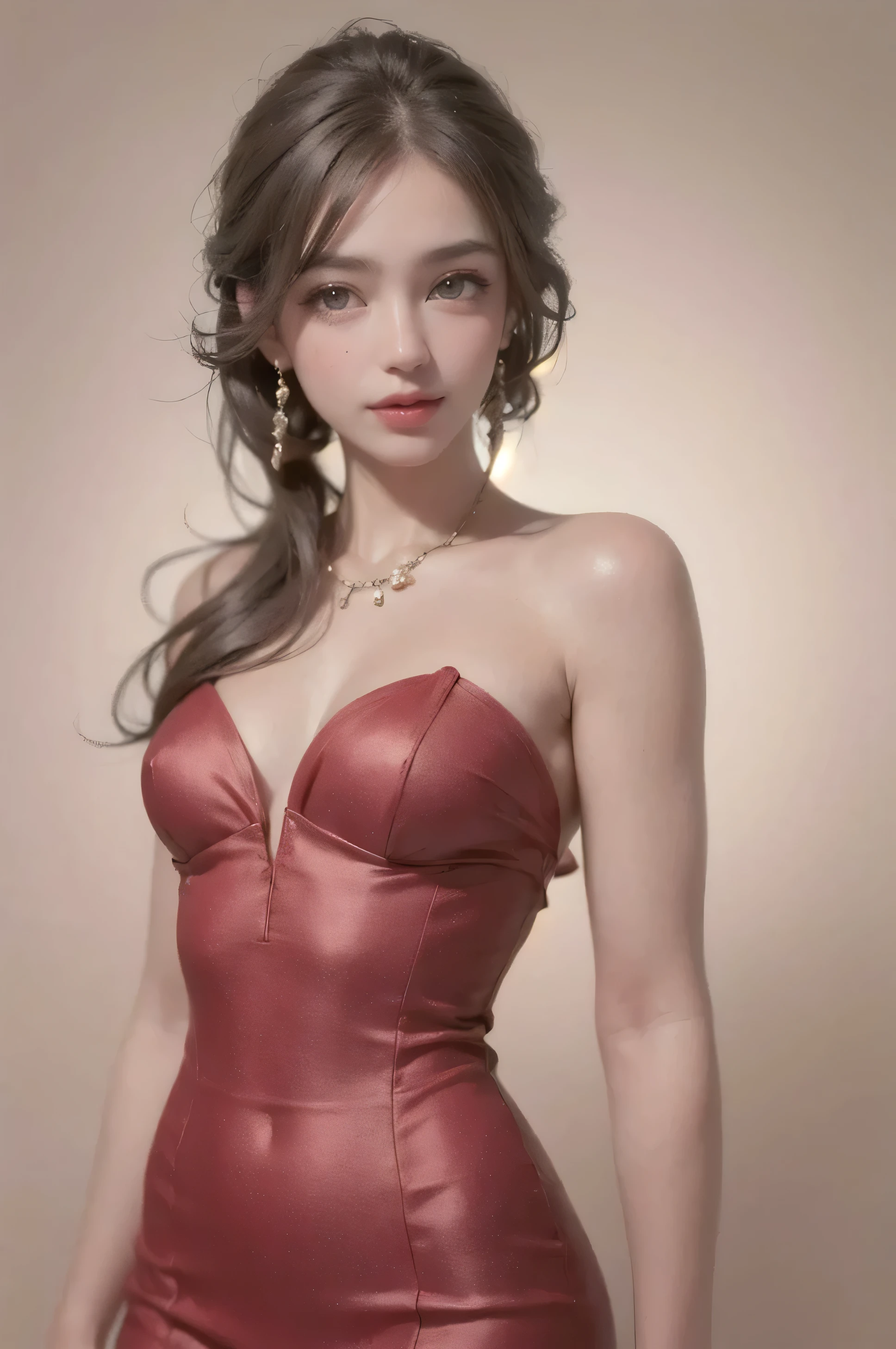 ((((8k))),((Extremely meticulous CG)),(wallpaper),16k,((Extremely refined and beautiful)),(((Masterpiece))),(((best qualtiy))),(((Ultra High Resolution))),beautiful light up,Perfect lightning,realistic shaded,(high resolution),(Smooth and flawless fair skin:1.5),(pale skin:1.3),Extremely exquisite facial details,(perfect body:1.1),ultra-detailed,a girl,solo,small head,(shoulder length straight bob hair:1.1),small face,Exquisite makeup,(slim,thin),(happy:1.2),(smile:1.2),(small breasts:1.2),(flat chest:1.2),(Crystal Necklace:1.1),(Maxi Gorgeous sparkle red dress:1.5),(slender legs:1.2),(Suspender stockings:1.3),(high heels:1.1),(night scene:1.5),indoor,(standing On the dazzling stage:1.3),(Modern Cyberpunk Style:1.3),(Spring Festival festive atmosphere:1.3),(detailed background:1.5),(close-up of upper body:1.3),(from front:1.3),(bright light:1.3),