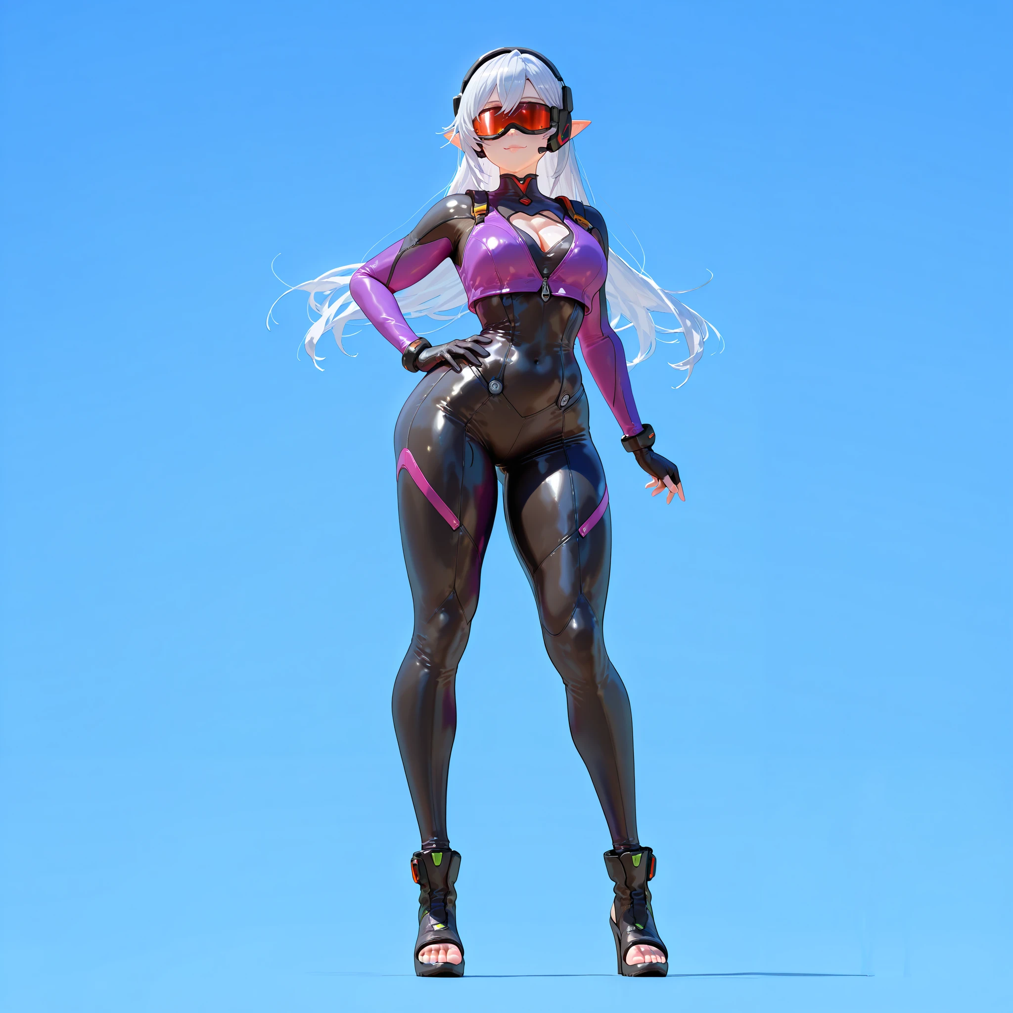 A 3D model of a futuristic cyberpunk elf wearing a VR headset.
Her long hair is intricately sculpted with fine details, and her tight-fitting leather suit accentuates her body’s curves. The suit features realistic stitching, wrinkles, and mechanical embellishments, enhancing its futuristic aesthetic.
She has a voluptuous chest, a slender waist, and long legs, striking a sensual yet elegant pose. Her face is meticulously modeled, with captivating eyes and a finely sculpted mouth, enhancing the character’s overall appeal.
She wears metallic-looking boots, their sleek, flowing lines extending gracefully to the tips of her toes.
Her body incorporates mechanical lines and embedded devices, emphasizing a cybernetic, futuristic aesthetic. The VR headset is designed in a sleek Meta Quest-inspired style, with carefully sculpted sensors and structural details.
The 3D model is fully sculpted from head to toe, designed as a high-precision prototype for a 60cm commercial figure. It is crafted with deeply sculpted details to ensure a striking appearance even without textures, achieving a sculptural finish optimized for 3D printing.