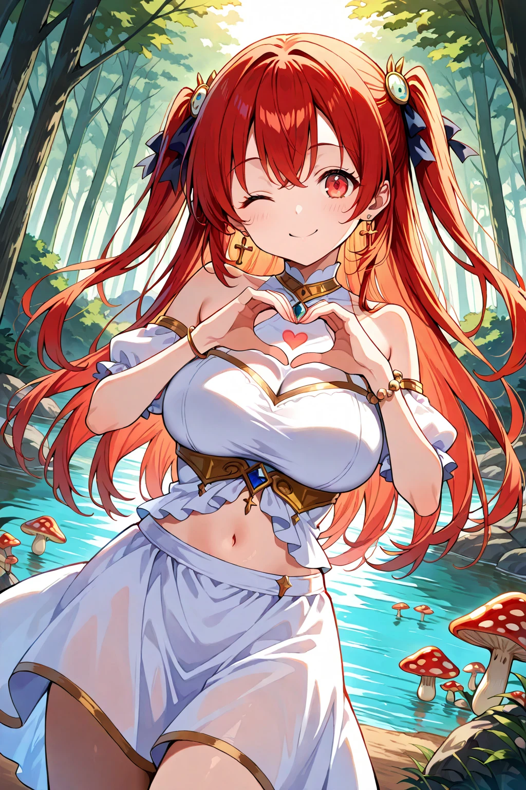 (masterpiece), best quality, 4K, expressive eyes, perfect face,Mature female,1 girl (nilou,Genshin impact),nude,waterfall background,medium breasts,smile seductively,nipples,wet,slim figure
