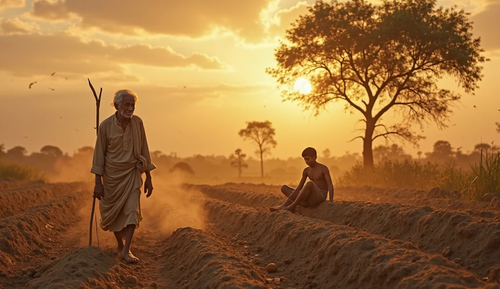 Sri lankan 
village grandson runs farmer Grandndfather chases him paddy feild