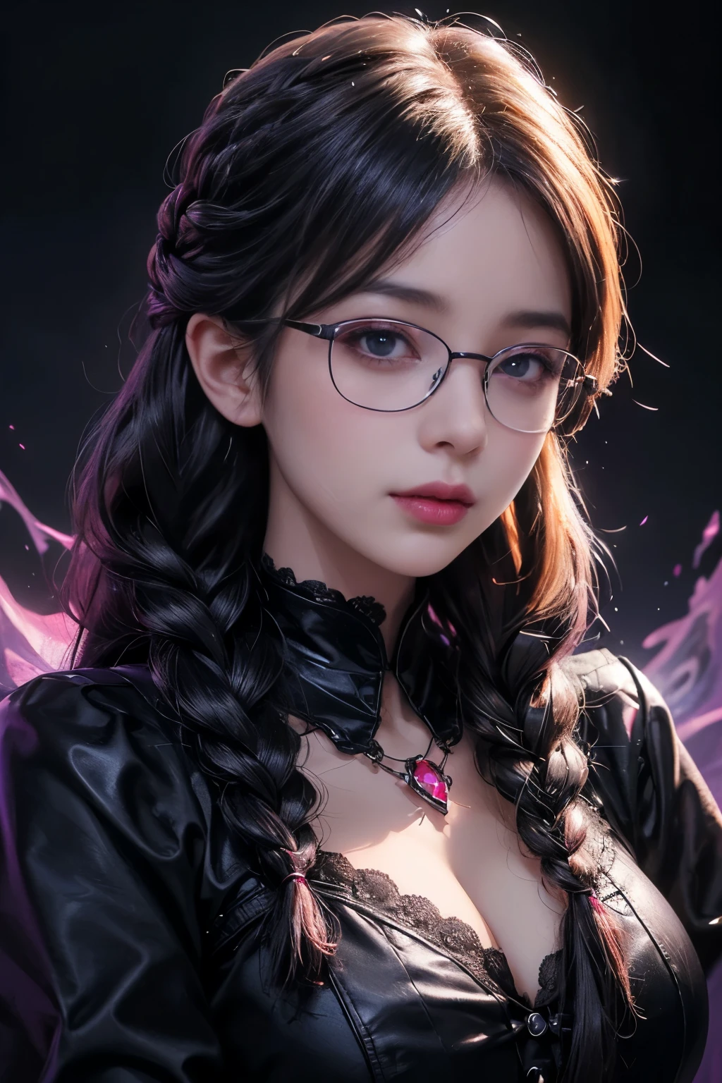 Fine、(The best illustrations)、8k UHD resolution、intricate-detail、top-quality、realisitic、ultra-detailliert、The best lighting、Best Shadows、Soft lighting、Ulutra HD、Ultra-realistic、Tindall Effect、Photorealsitic、(High Detail Skins:1.2)、 (Intricate details, makeup, pureerosface_v1:0.5), (Detailed beautiful delicate face, Detailed beautiful delicate eyes, A perfectly proportioned face, High detailed skin, Detailed skin, best ratio four finger and one thumb, arms below breasts, Tattoo with a red glow under the stomach、Awesome awesome, wide hips, smooth midriff, skiny and thin, __Fashion__, __hair__:1.25)、Digital SLR、 absurderes、(masutepiece: 1.3), (max resolution: 1.2), (Ultra HDTV: 1.2), cinematric light, Detailed eyes and skin, detailed facial features, , (Sharp Focus: 1.2), (Focus on Face:1.2),Perfect Style, Beautiful face, acurate, Anatomically correct, Highly detailed face and skin texture, Detailed eyes, Double eyelids, Thin eyebrows, Glitter Eyeliner: 1 Natural cheeks, Glossy skin, Fair skin: 1.2, (Glossy lips: 1.4),、 (Shy look: 1.2),Highly detailed facial and skin texture, Detailed eyes, Double eyelids, Natural cheeks, , shiny lips: 1.4,Exposed cleavage、1 beautiful devil woman from hell, surreal female portraits by David Hockney and Alphonse Mucha, Portrait of a seductive woman、Fantasy Art, Chinese Doll、Chinese actress、Dungeon、The dragon、Devil's Palace、Devil's Torture Chamber、natta、Dark style 、In the Dark、(Detailed spooky backgrounds:0.8), magia、 女の子1人、Evil Nun、Dark Necromancer、Succubus、Devil's Daughter、Umi Shinonome、Bat Wings,(((Demon Horns)))、 ((((Huge glasses, Otaku Glasses, thick glasses, Round glasses)))),(((Colossal tits)))、(Devil's Tail)、(red eyes glowing:1.6)、red eyes make up very sharp and detailed, The eyes are very well made up, ((Red Eye:1.0)),intricate tattoos, demonic intricate tattoos, thigh tattoos, body tattoos, masterpiece、The most beautiful face、a baby face、Charming smile、plump beautiful red lips、Muscular seductive body、The enchanting body of the devil、devil style、Seductive Black Magic Costume、The long-haired、Braids、Black hair、Ponytail distortion、, Ponytail with a bow tied at the back of the hair, Beautiful expression、Body Up、Large breasts emphasis、Bust, Super tight breasts, Breast augmentation surgery, The breasts are very big and round and round,Toned waist、Wide buttocks、 lowkey, cowboy lens, (Black Phoenix Dress: 1.0), devil crown, Red sparkling gemstone necklace、Jewelry Gwise, wearing black mesh socks,Wear light red、nffsw, nffsw, Meet beautiful girls, Look at the girl's body,