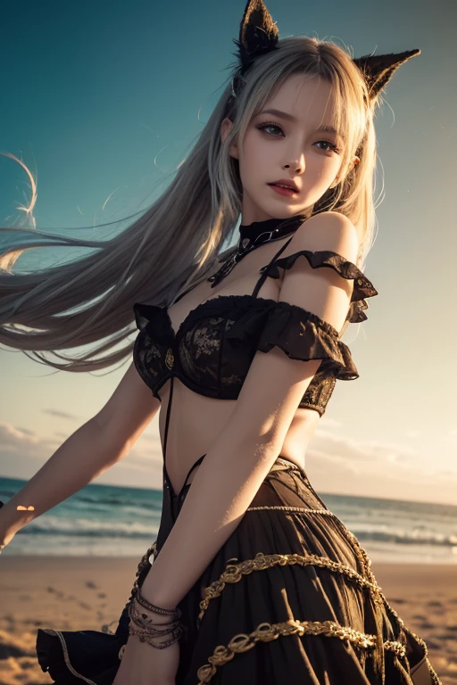 HD 3D art, full of real warmth in 3D animation style, full-body close-up (1 female), feminine pose, hair dyed light blonde beauty, in addition to tattoos delicately depicted on the whole body, the light of the horizon in the landscape mode, will remind you of CGSCOSITY's tattoo expert designs, there are some masterpieces like Guweiz and James Jean, a beautiful girl, fashionable, sexy, with her life as a canvas, The realistic style that is widely respected in Japan's fashion and art circles is also a hot topic.