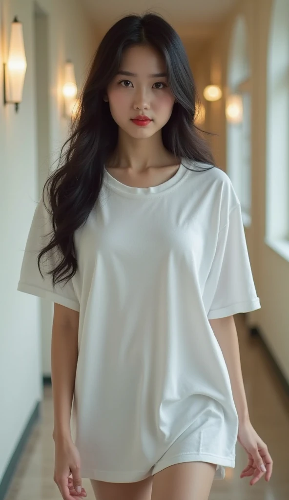 Highest quality、masterpiece、Ultra-high resolution、(Realism:1.4)、 1 person、In a pale background、Deep Shadow、Low Key、Shortcuts、Upper Body、sex appeal、Wearing a thick T-shirt、Cosmetic CM
