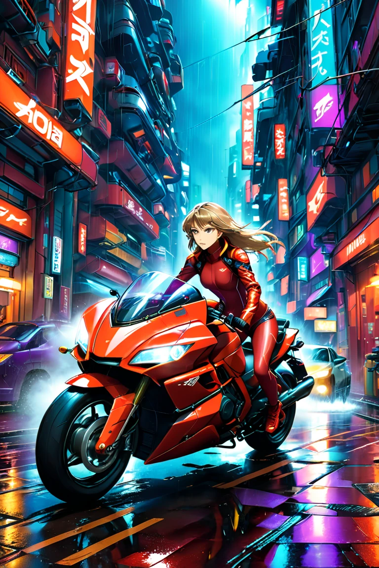 Personagem jovem, mulher, linda: 1.0, ((primeira qualidade)), (detalhes intrincados), ((((em uma moto: 3.0))))), view of the back, luzes de cidade, torres ao fundo, urbano, Buildings, neon: 3.0, 9:16, estilo realista, fotorrealista, Kinematic, 8k, de primeira qualidade, very high definition, corpo inteiro, (((mulher linda))), textura de pele, clean and symmetrical, corpo sensual