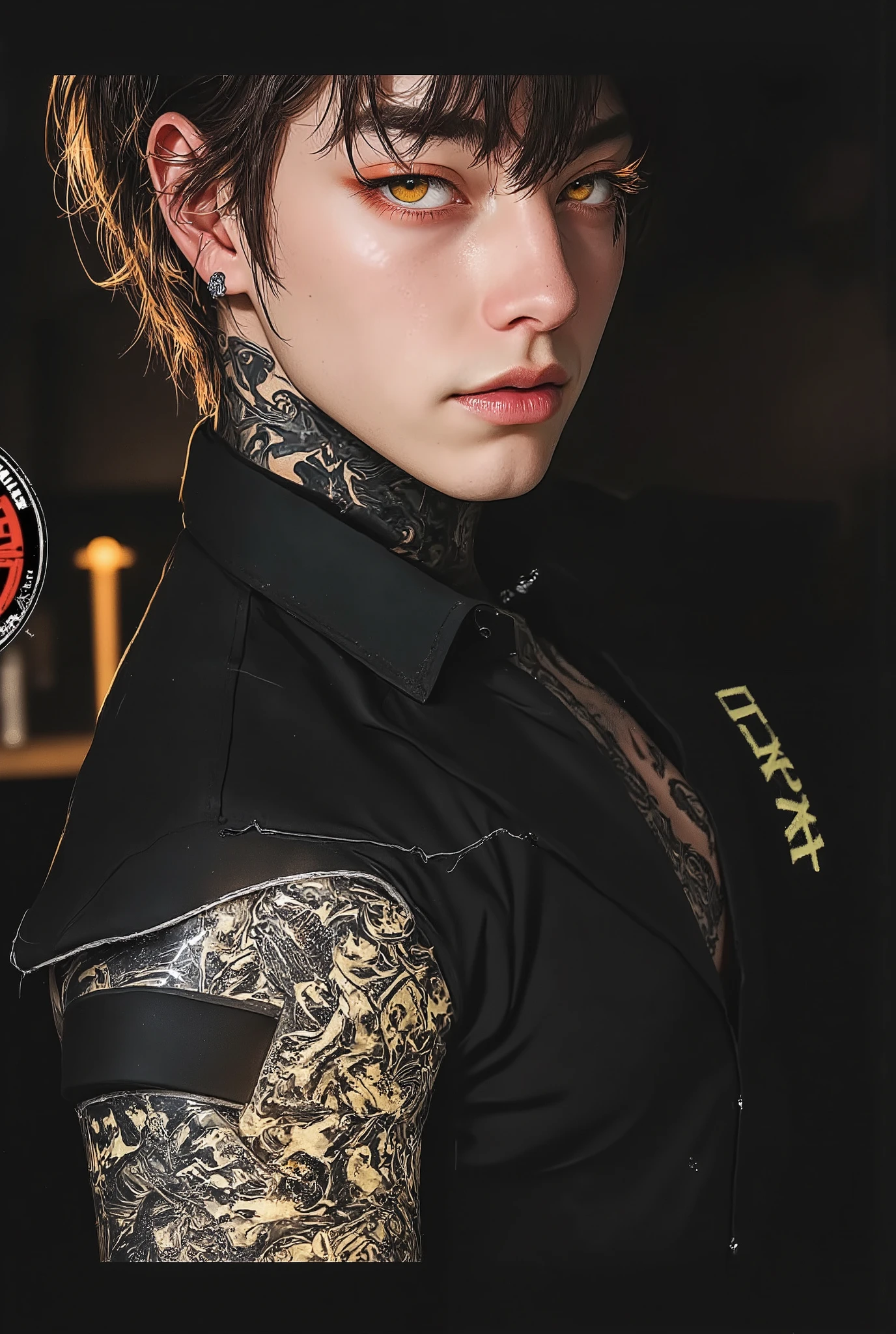 This is a close-up of the back of a 15-year-old blonde boy with a close-up tattoo on his back. The tattoo starts on his shoulder and runs down the spine to form a beautiful artistic pattern. The tattoo is painted with vines and flowers, showing delicate lines and bright colors. In the design of the tattoo, flowers and leaves are intertwined to create a natural atmosphere. The tattoo extends to his hip, where the tattoo depicts soft and fine feathers. The whole tattoo presents a unique charm, which creates a striking contrast with the boy's blonde hair.