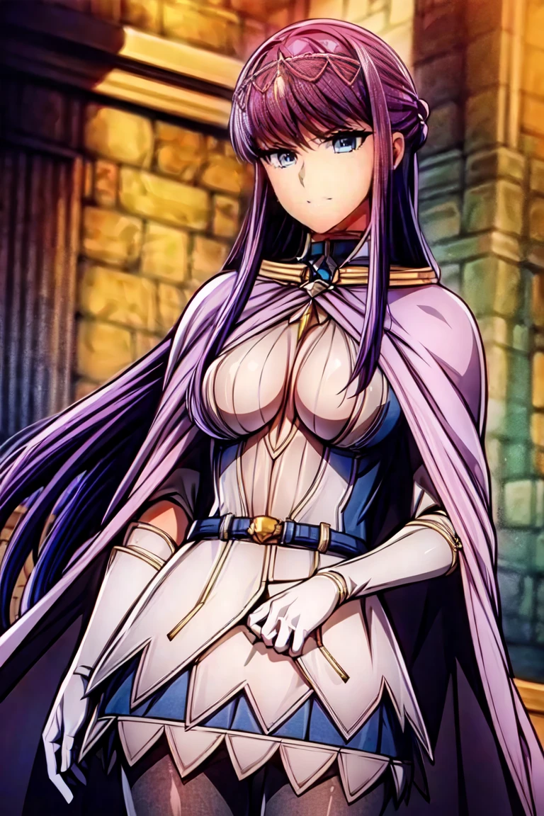 Cornelia_Britannia, One girl, Huge_chest, Large scale_chest, purple_eye, (It pstick:.98), (compensate:.8), Doll Suit, Are standing_in_intention, Salute, chic, thick_Thighs, 一人in, masterpiece, High leg leotard、Bare nipples、Well defined nipples、Crotch bite、Puffy nipples,Luxurious cloak,非常にHuge乳首,Nipples are visible、Bare breasts、Red face