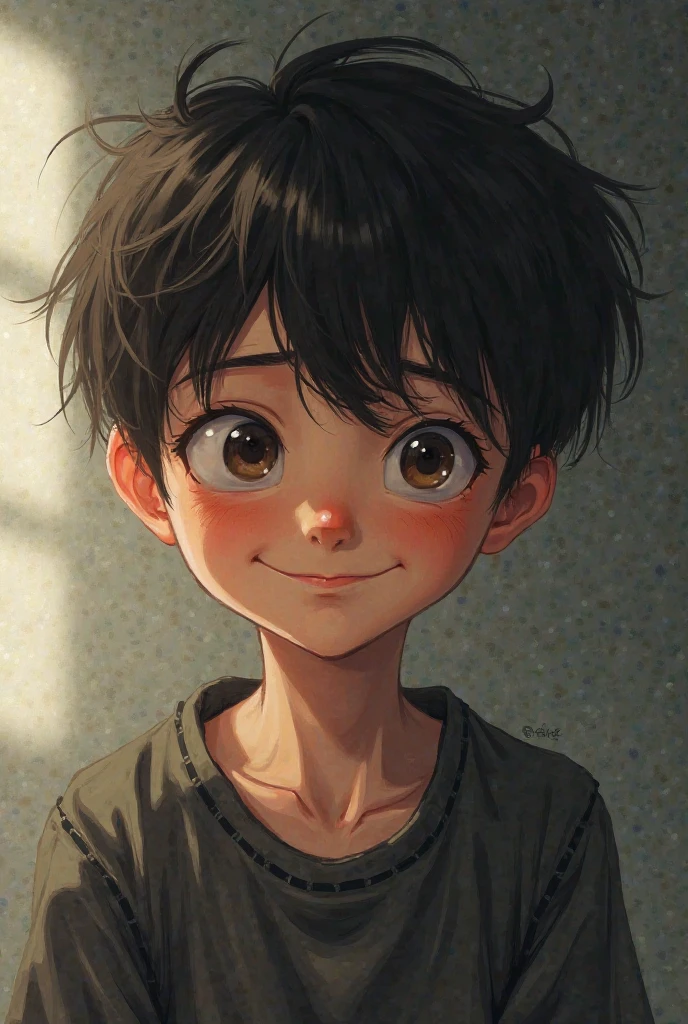 There is a little boy smiling at the camera,Young Ten Thousand Angels, cute korean face, Hong Soon-sang, Hengtai, 年輕cute korean face, An innocent smile, Two-dimensional painting style,portrait